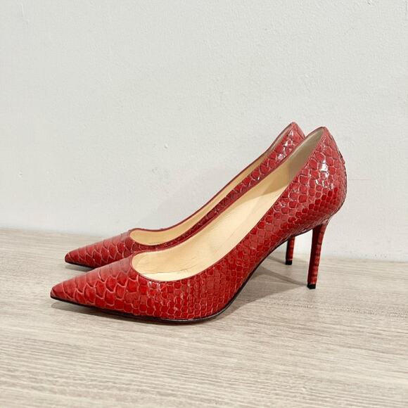 Christian Louboutin Watersnake Decollete Pointy Toe Stilettos Pumps Red EU 37.5 - Picture 1 of 6